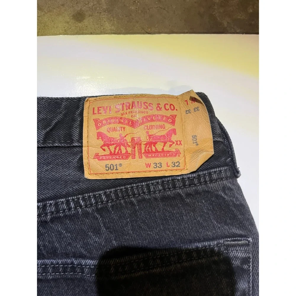 Levis 501 Mens Vintage Faded Black Straight Leg Button Fly Jeans 33x32